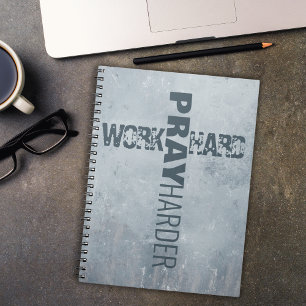 Inspirational Work Hard Pray Harder Cross Blue Notebook