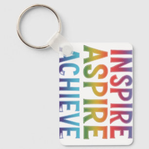Inspire Aspire Achieve Aluminium Rectangle Keychai Key Ring