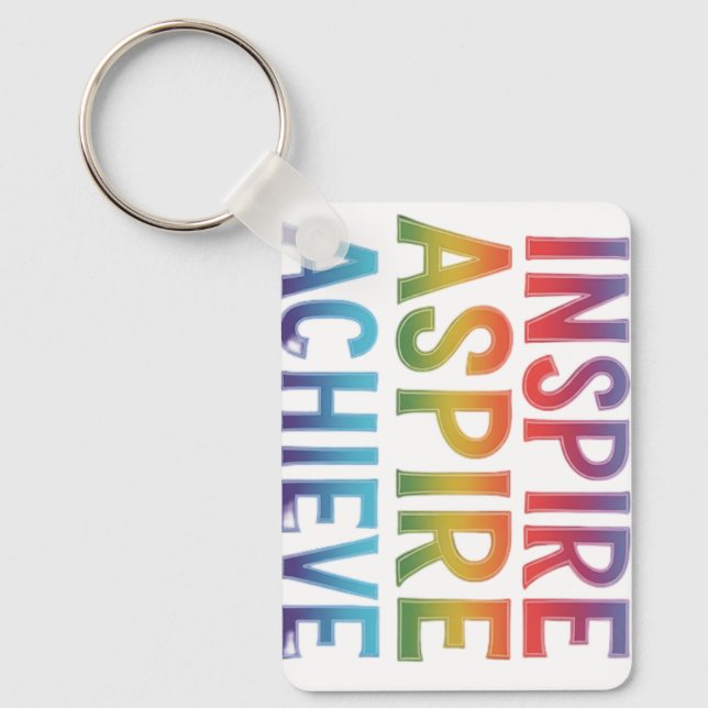 Inspire Aspire Achieve Aluminium Rectangle Keychai Key Ring (Front)