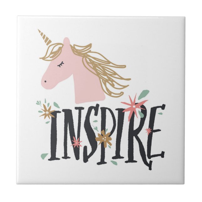 Inspire | Gold Mane Unicorn Ceramic Tile (Front)