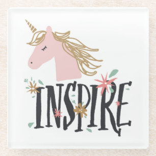 Inspire Gold Mane Unicorn Glass Coaster