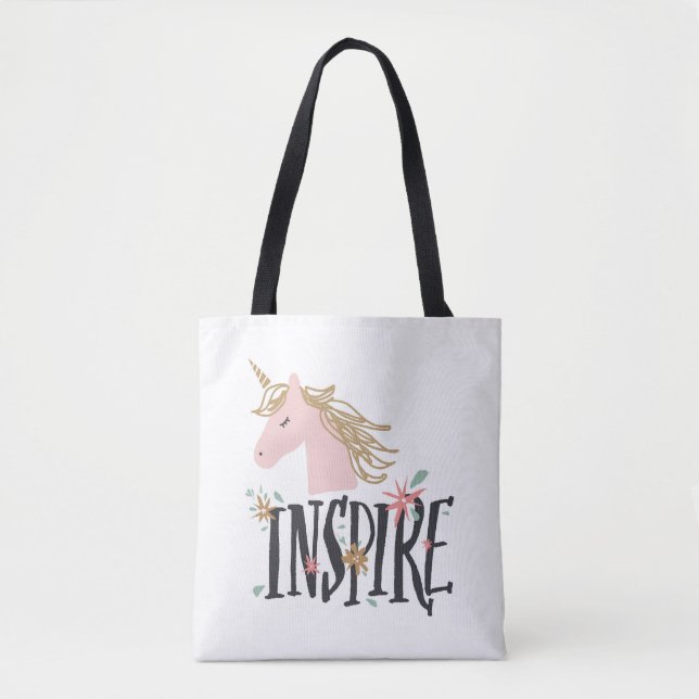 Inspire | Gold Mane Unicorn Tote Bag (Front)