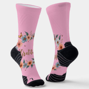 Inspire Gratitude with Every Step Floral Pink At Socks