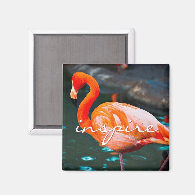 Inspire Script Pink Flamingo Photo Modern Stylish Magnet (Front/Back)