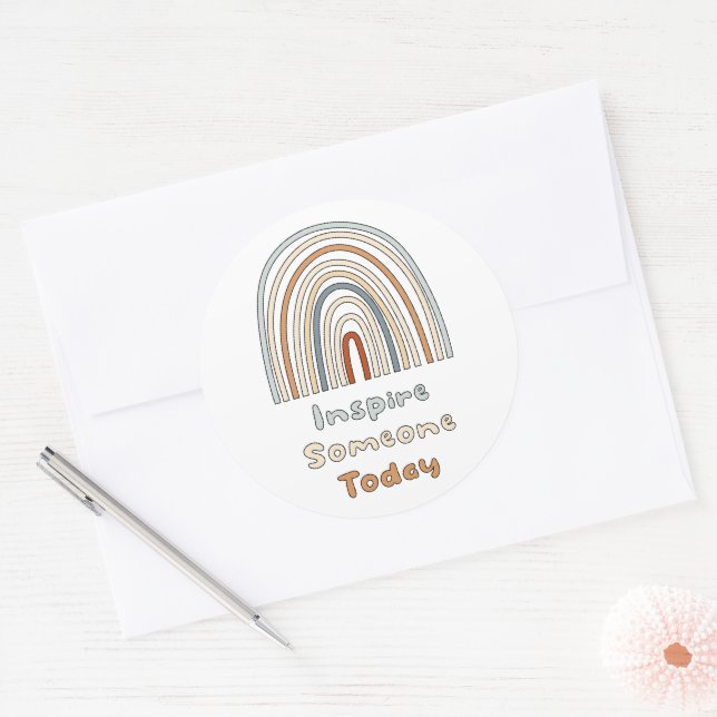 Inspire someone today motivational boho rainbow classic round sticker (Envelope)