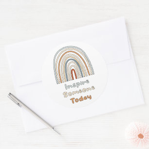 Inspire someone today motivational boho rainbow classic round sticker