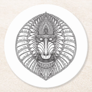 Inspired Baboon Face Round Paper Coaster