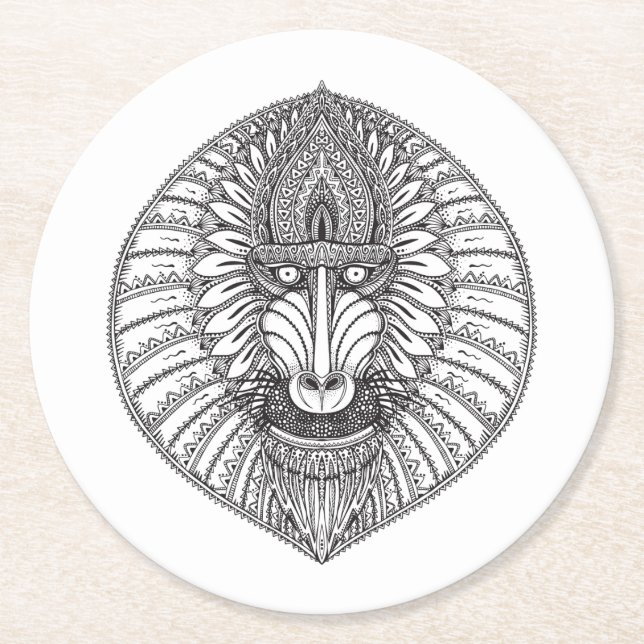 Inspired Baboon Face Round Paper Coaster (Front)