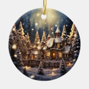  Inspired Christmas Themed Fairy-Tale Castle  Ceramic Ornament