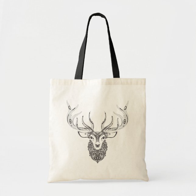 Inspired Deer Horned Head Tote Bag (Front)