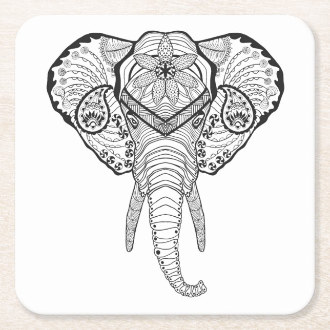 Inspired Elphant Head Square Paper Coaster (Front)