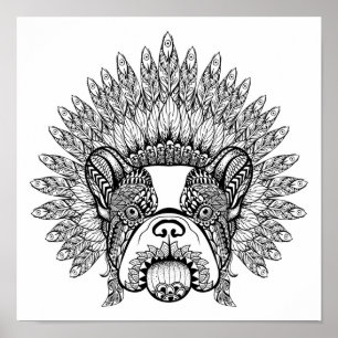 Inspired French Bulldog In War Bonnet 2 Poster