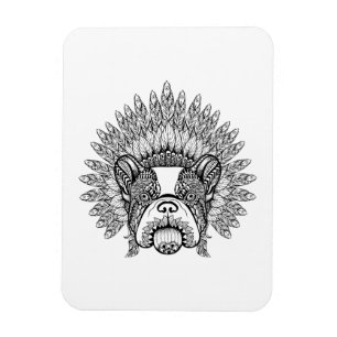 Inspired French Bulldog In War Bonnet Magnet
