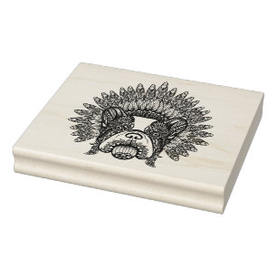 Inspired French Bulldog In War Bonnet Rubber Stamp
