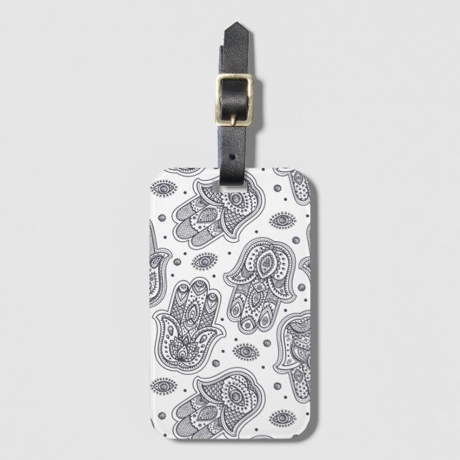 Inspired Hand Drawn Hamsa Luggage Tag (Front Vertical)