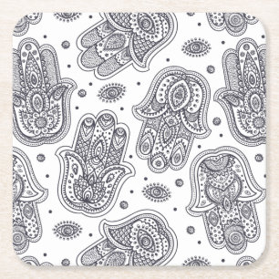 Inspired Hand Drawn Hamsa Square Paper Coaster