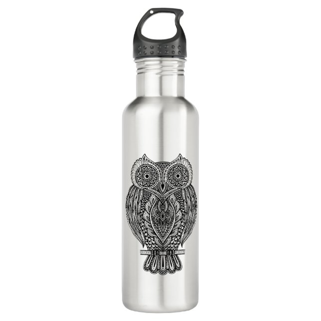Inspired Hand Drawn Ornate Owl 710 Ml Water Bottle (Front)