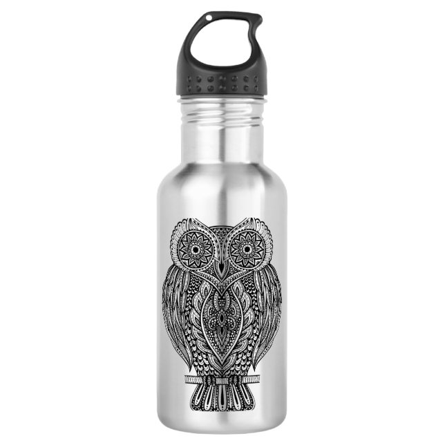 Inspired Hand Drawn Ornate Owl 710 Ml Water Bottle (Front)