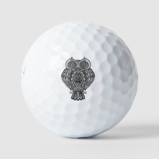 Inspired Hand Drawn Ornate Owl Golf Balls (Front)