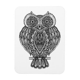 Inspired Hand Drawn Ornate Owl Magnet