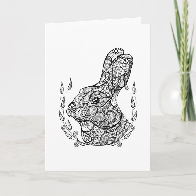 Inspired Head Of Rabbit In Wreath Holiday Card (Front)