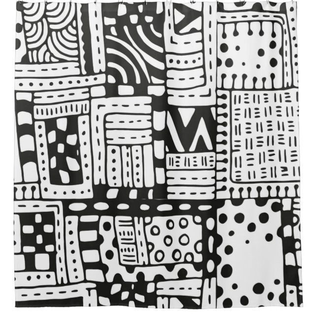 Inspired Indian Abstract Figures Shower Curtain (Front)