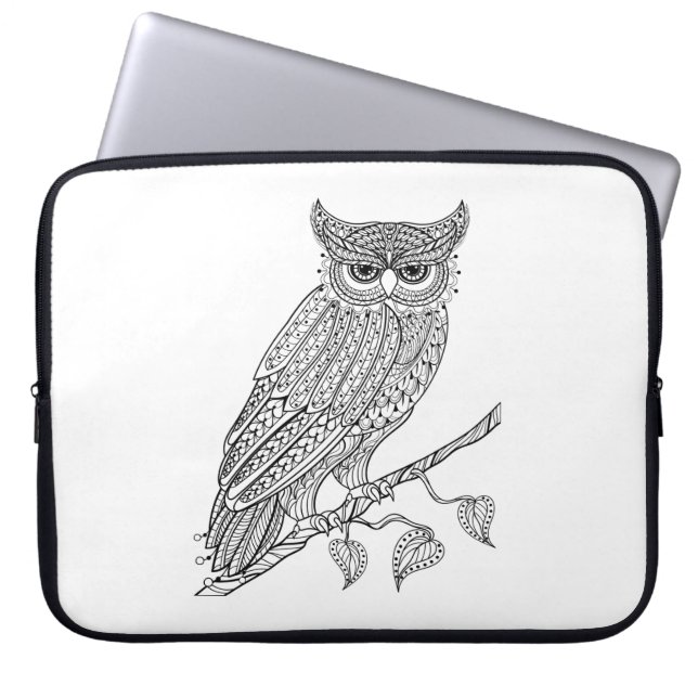 Inspired Magic Owl Sitting On Branch Laptop Sleeve (Front)