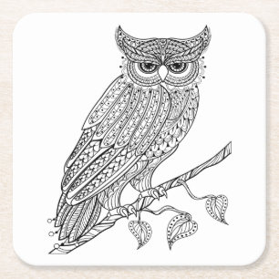 Inspired Magic Owl Sitting On Branch Square Paper Coaster