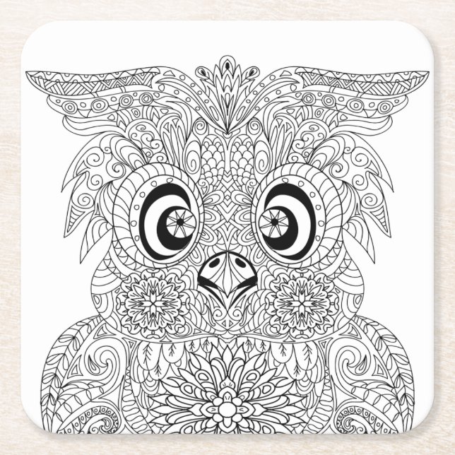 Inspired Owl Portrait Square Paper Coaster (Front)