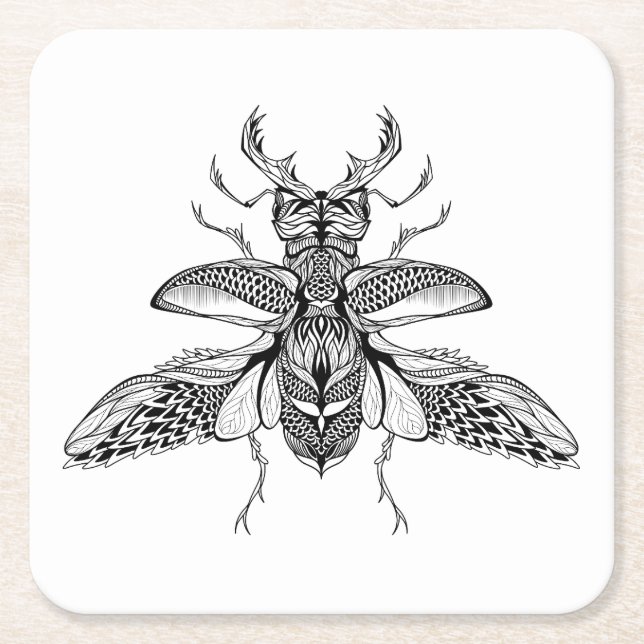 Inspired Psychedelic Stag-Beetle Square Paper Coaster (Front)