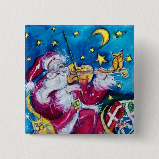 INSPIRED SANTA PLAYING VIOLIN 15 CM SQUARE BADGE (Front)