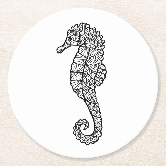 Inspired Sea Horse Round Paper Coaster (Front)
