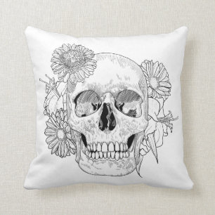 Inspired Skull And Flowers Cushion
