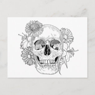 Inspired Skull And Flowers Postcard