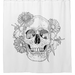 Inspired Skull And Flowers Shower Curtain