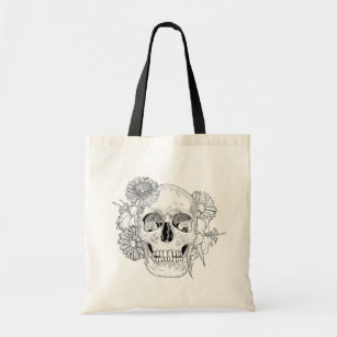 Inspired Skull And Flowers Tote Bag