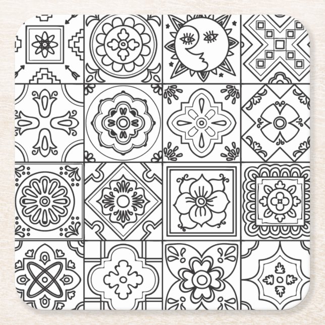 Inspired Talavera Pattern Square Paper Coaster (Front)