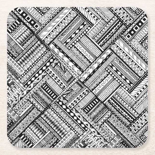 Inspired Tribal Art Pattern Square Paper Coaster (Front)