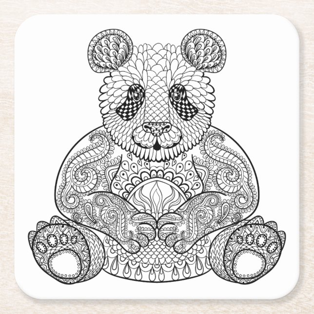 Inspired Tribal Panda Square Paper Coaster (Front)