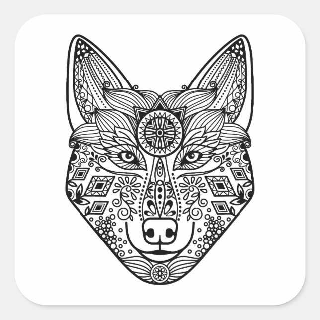 Inspired Wolf Head Square Sticker (Front)