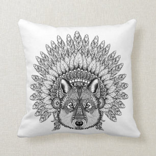 Inspired Wolf In Feathered War Bonnet Cushion