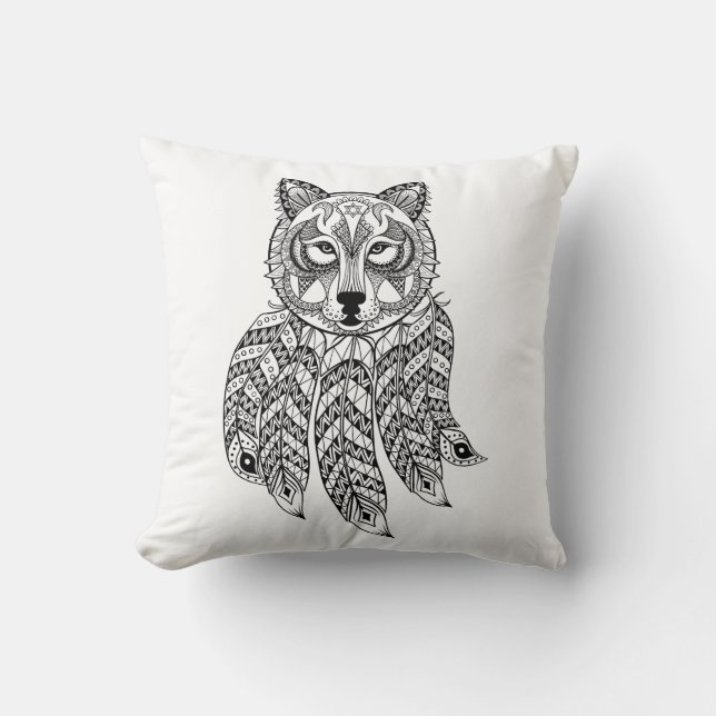 Inspired Wolf With Dreamcatcher Cushion (Front)