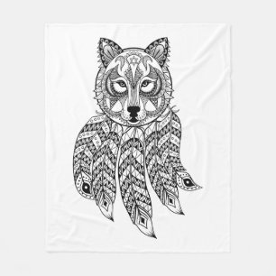 Inspired Wolf With Dreamcatcher Fleece Blanket