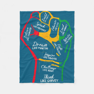 Inspiring black leaders power fist hand black fleece blanket