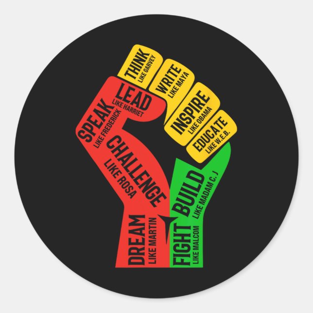 Inspiring Black Leaders Power Fist Hand Black Hist Classic Round Sticker (Front)