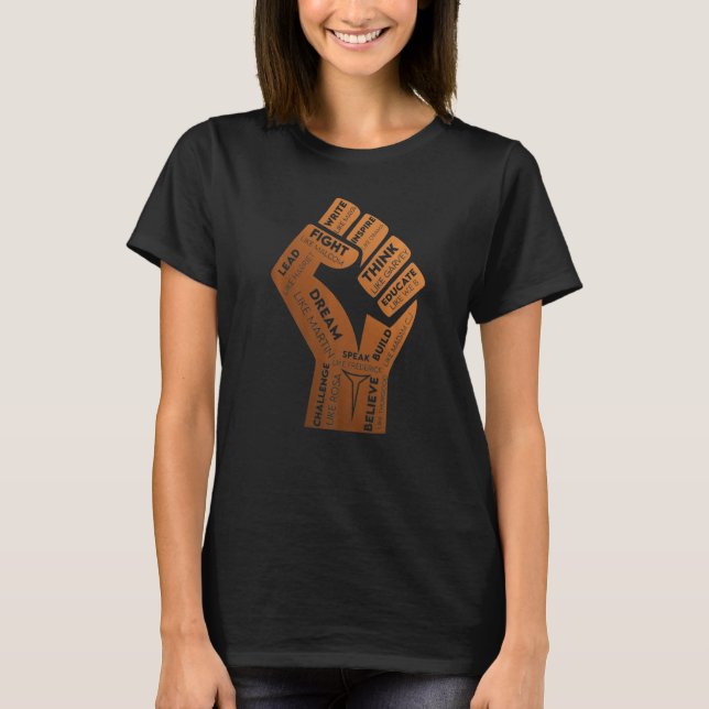 Inspiring Black Leaders Power Fist Hand Black Hist T-Shirt (Front)