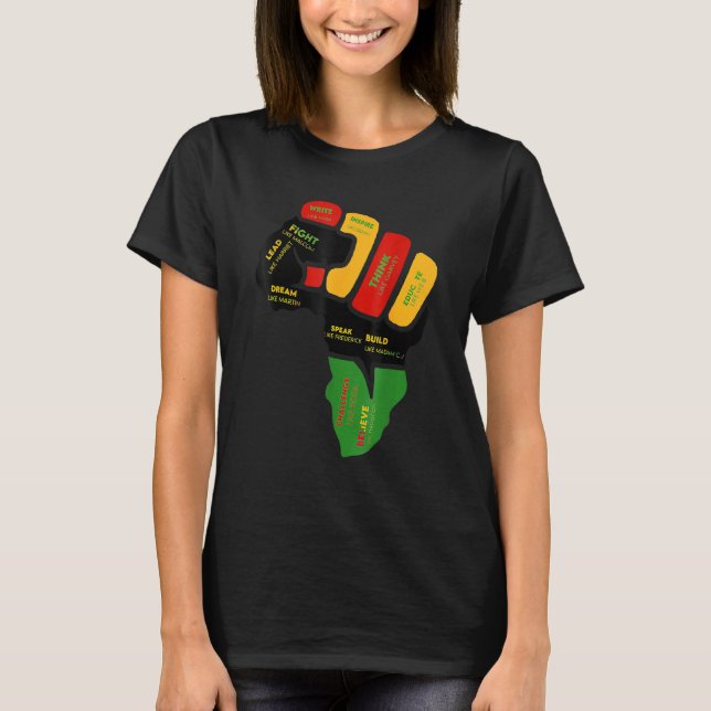 Inspiring Black Leaders Power Fist Hand Black Hist T-Shirt (Front)