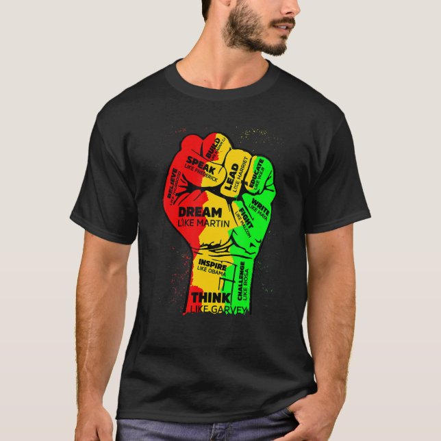 Inspiring Black Leaders Power Fist Hand Black Hist T-Shirt (Front)