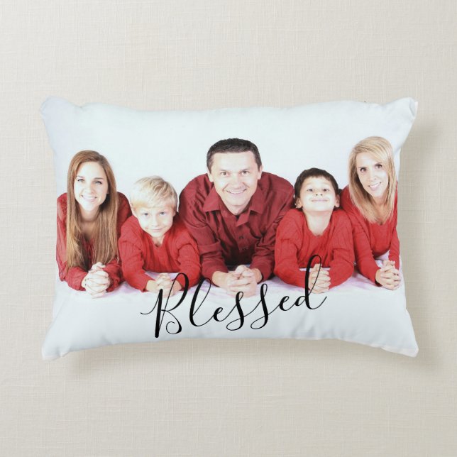 Inspiring Blessed Family Photo Decorative Cushion (Front)