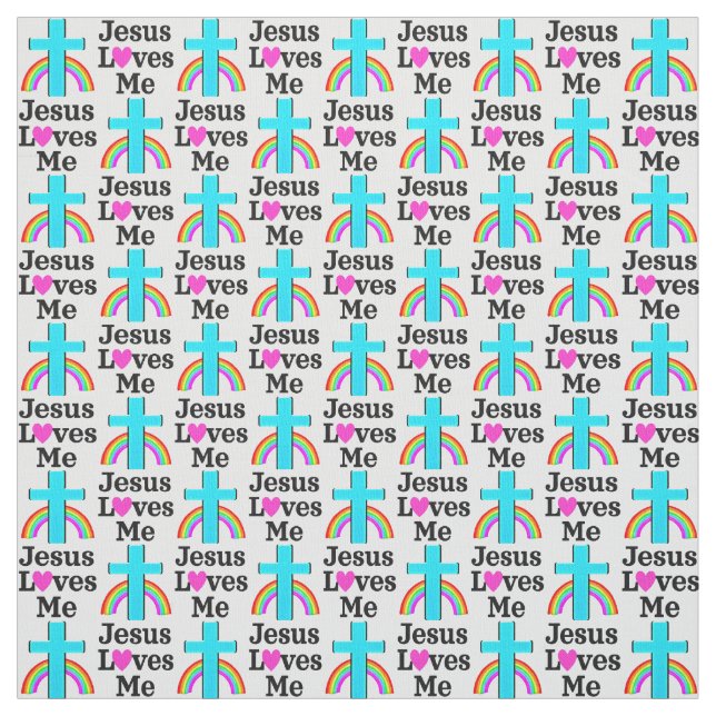 INSPIRING BLUE CROSS CHRISTIAN JESUS LOVES ME FABRIC (Swatch)